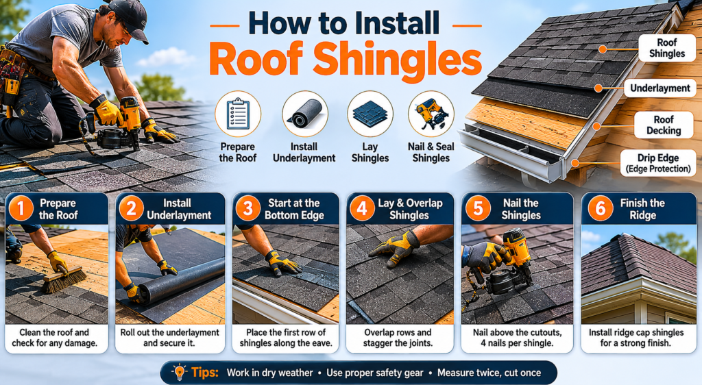 how instaall roof shingle
